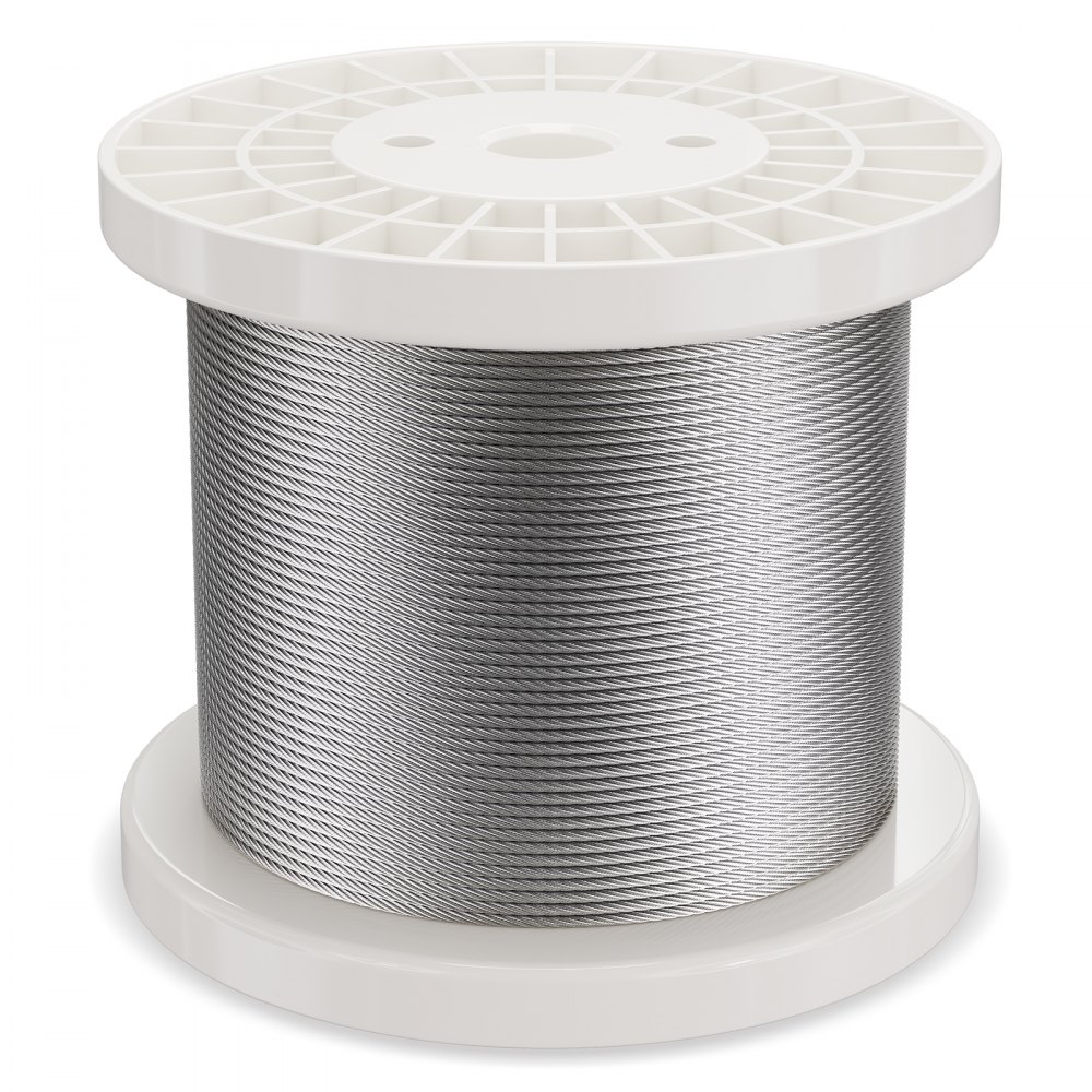 VEVOR Wire Rope Kit, 3.18 mm 182.3 m 316 Stainless Steel Cable with Cutter and Gloves, 7.1KN Breaking Strength, 7x7 Strands Construction Marine Aircraft Grade for Handrail Stair Decking Fence Outdoors