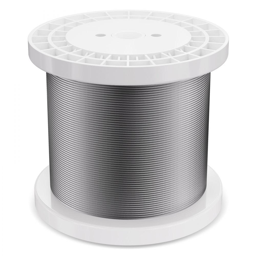 VEVOR Wire Rope Kit, 3.18 mm 305 m 316 Stainless Steel Cable with Cutter and Gloves, 7.1KN Breaking Strength, 7x7 Strands Construction Marine Aircraft Grade for Handrail Stair Decking Fence Outdoors