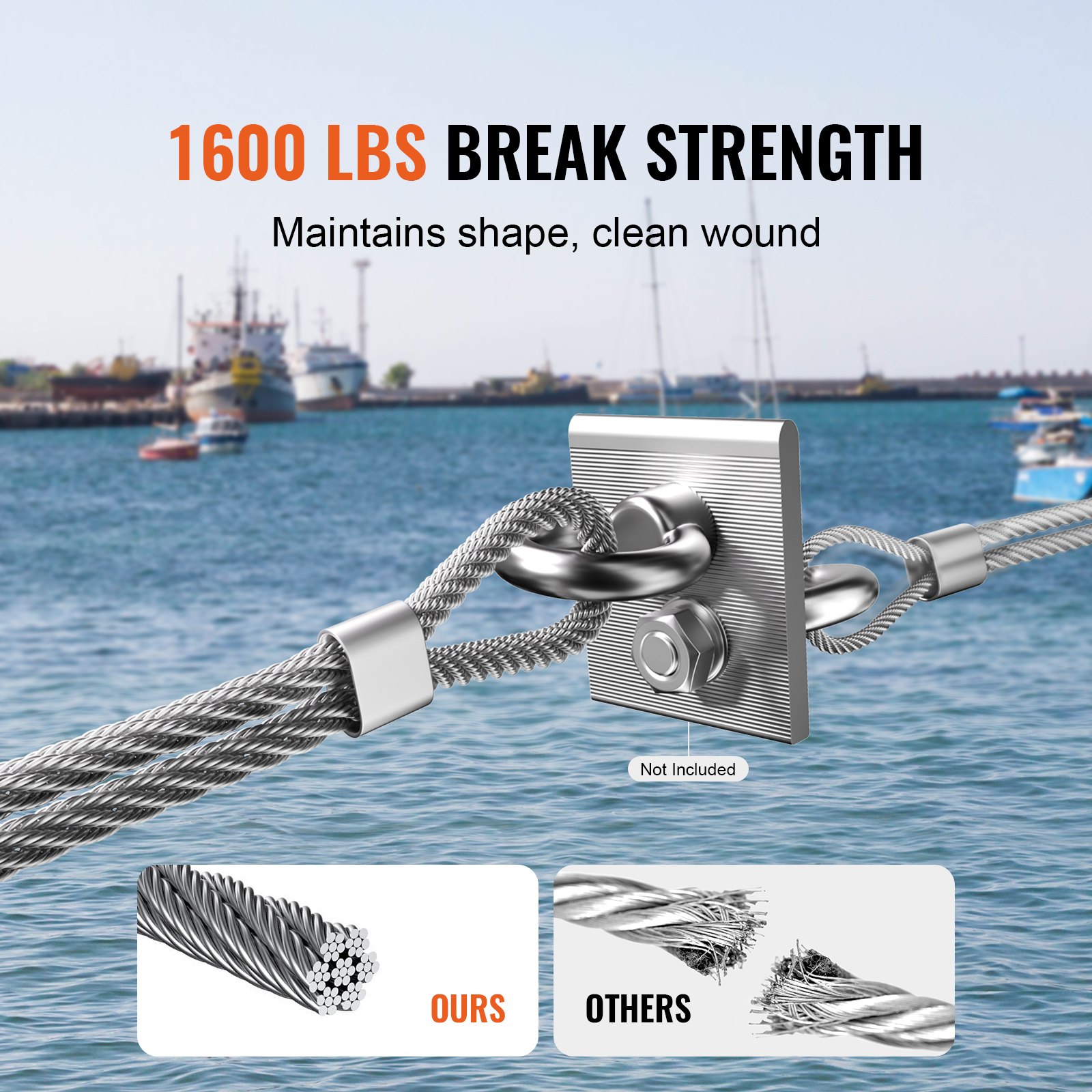 VEVOR Wire Rope Kit, 3.18 mm 305 m 316 Stainless Steel Cable with Cutter and Gloves, 7.1KN Breaking Strength, 7x7 Strands Construction Marine Aircraft Grade for Handrail Stair Decking Fence Outdoors