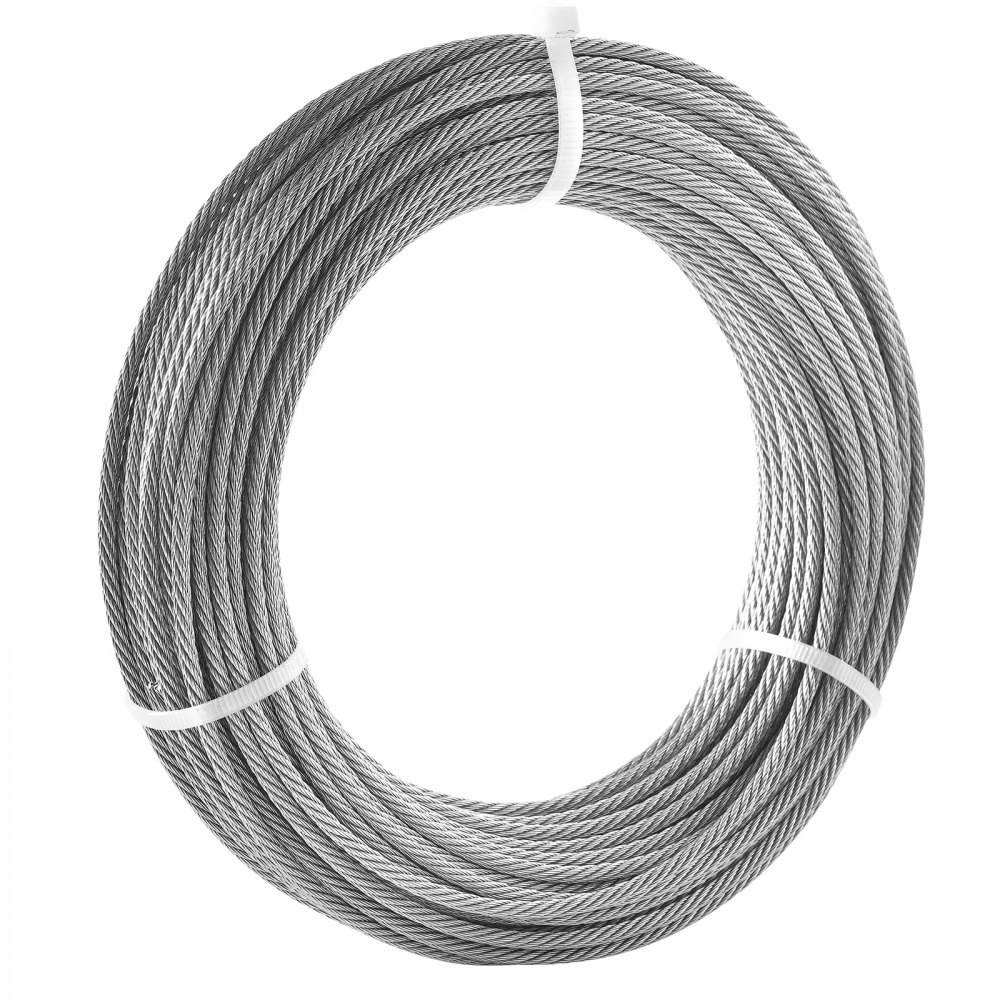 VEVOR Wire Rope Kit, 1/8" 100 ft 316 Stainless Steel Cable with 20 Sleeves and 10 Thimbles, 1600 lbs Breaking Strength, 7x7 Strands Marine Aircraft Grade for Handrail Stair Decking Fence Outdoors