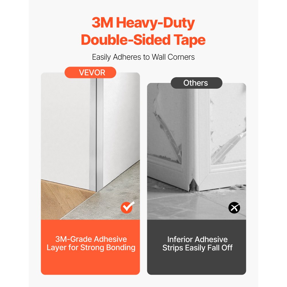 VEVOR Stainless Steel Wall Corner Protector, 38 x 38 x 2436 mm, 10 Pack Metal Corner Guards, 304 Stainless Steel Edge Trim 90-Degree Angle for Home,Office,Commercial Wall Protection, with 3m Tape