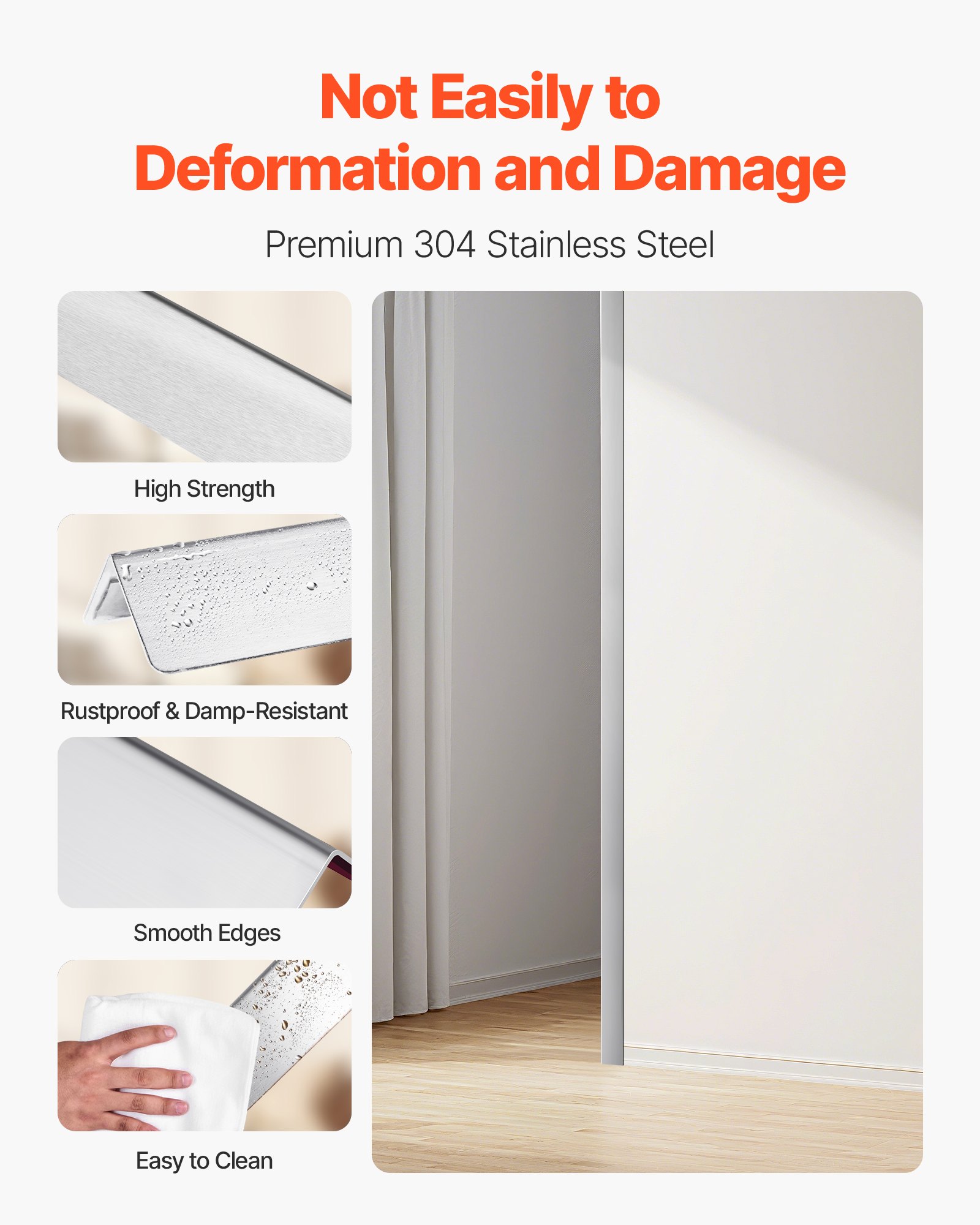 VEVOR Stainless Steel Wall Corner Protector, 38 x 38 x 2436 mm, 10 Pack Metal Corner Guards, 304 Stainless Steel Edge Trim 90-Degree Angle for Home,Office,Commercial Wall Protection, with 3m Tape