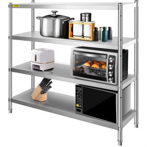 VEVOR Stainless Steel Kitchen Shelving Adjustable Shelf Storage Heavy Duty Shelving for Kitchen Commercial Office - 4-Tier(46in)