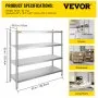 VEVOR Stainless Steel Shelving 60x18.5 Inch 4 Tier Adjustable Shelf Storage Unit Stainless Steel Heavy Duty Shelving for Kitchen Commercial Office Garage Storage 330lb Per Shelf