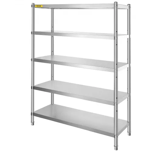 VEVOR Stainless Steel Shelves 47.5x18 Inch 5 Tier Adjustable Shelf Storage Unit Stainless Steel Rack Shelving Heavy Duty Shelving for Kitchen Commercial Office Garage Storage 330lb Per Shelf