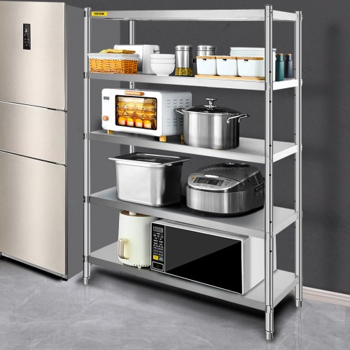 VEVOR Shelving Unit 48x18.5 Inch Storage Shelves 5-Tier shelving Units And Storage Adjustable Shelf Storage Unit Adjustable Feet Shelving Units Stainless Steel Kitchen Shelves
