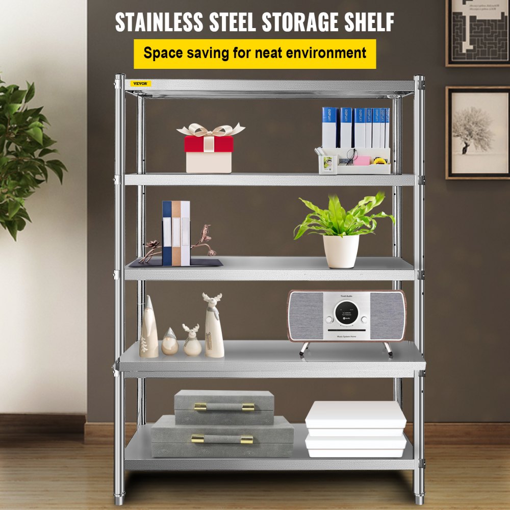 VEVOR Stainless Steel Shelves 47.5x18 Inch 5 Tier Adjustable Shelf