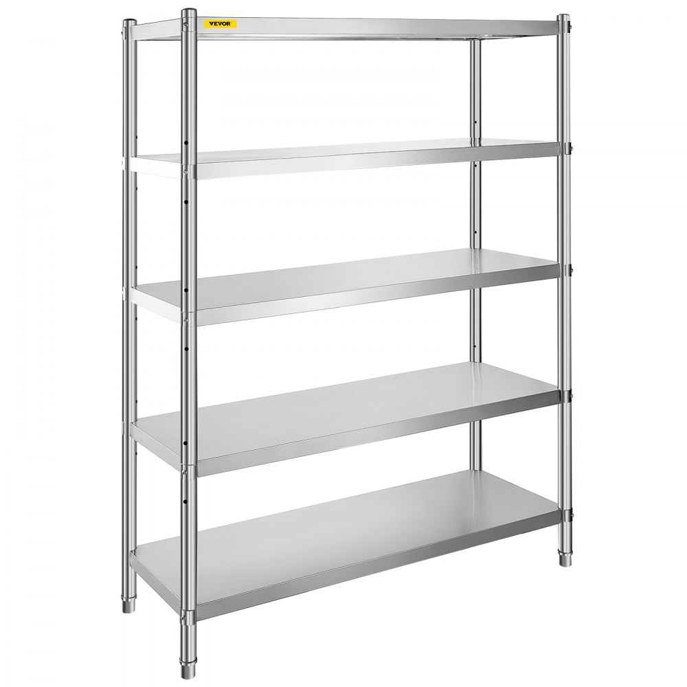 VEVOR Shelving Unit 48x18.5 Inch Storage Shelves 5-Tier shelving Units And Storage Adjustable Shelf Storage Unit Adjustable Feet Shelving Units Stainless Steel Kitchen Shelves