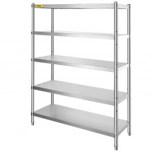 VEVOR Shelving Unit 48x18.5 Inch Storage Shelves 5-Tier shelving Units And Storage Adjustable Shelf Storage Unit Adjustable Feet Shelving Units Stainless Steel Kitchen Shelves