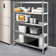 VEVOR Stainless Steel Shelves 47.5x18 Inch 5 Tier Adjustable Shelf Storage Unit Stainless Steel Rack Shelving Heavy Duty Shelving for Kitchen Commercial Office Garage Storage 330lb Per Shelf