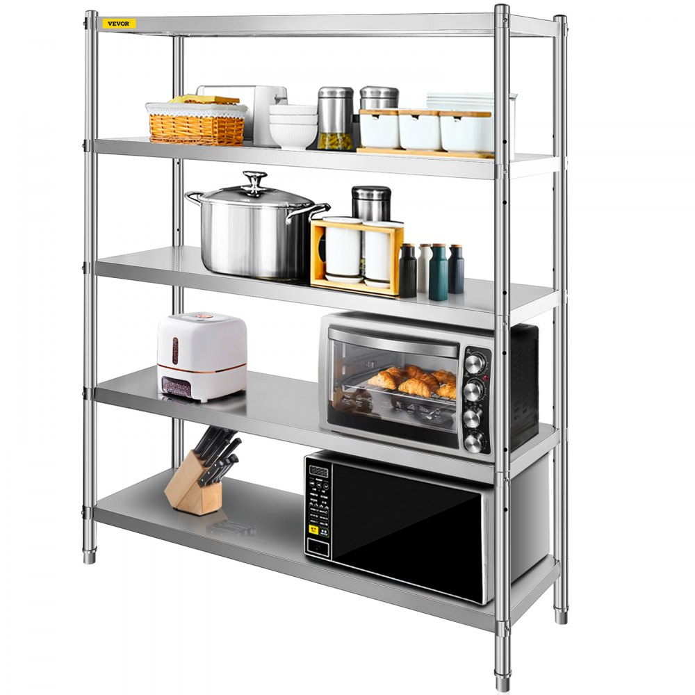 Gray 5-Tier Metal Storage Shelves 60 in. Garage Rack with Adjustable Shelves