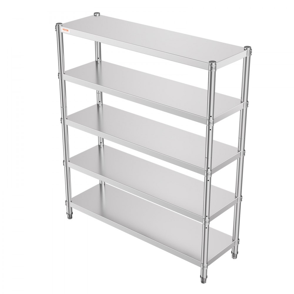 VEVOR Stainless Steel Shelving 60x18.5 Inch 5 Tier Adjustable Shelf Storage Unit Stainless Steel Heavy Duty Shelving for Kitchen Commercial Office Garage Storage 330lb Per Shelf