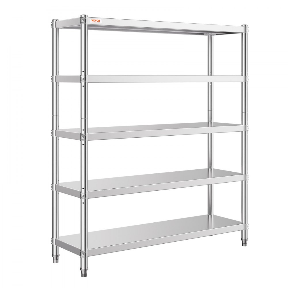 VEVOR Stainless Steel Shelving 60x18.5 Inch 5 Tier Adjustable Shelf Storage Unit Stainless Steel Heavy Duty Shelving for Kitchen Commercial Office Garage Storage 330lb Per Shelf
