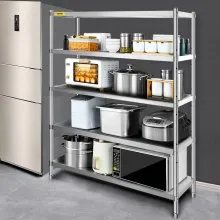 VEVOR Stainless Steel Shelving 60x18.5 Inch 5 Tier Adjustable Shelf Storage Unit Stainless Steel Heavy Duty Shelving for Kitchen Commercial Office Garage Storage 330lb Per Shelf
