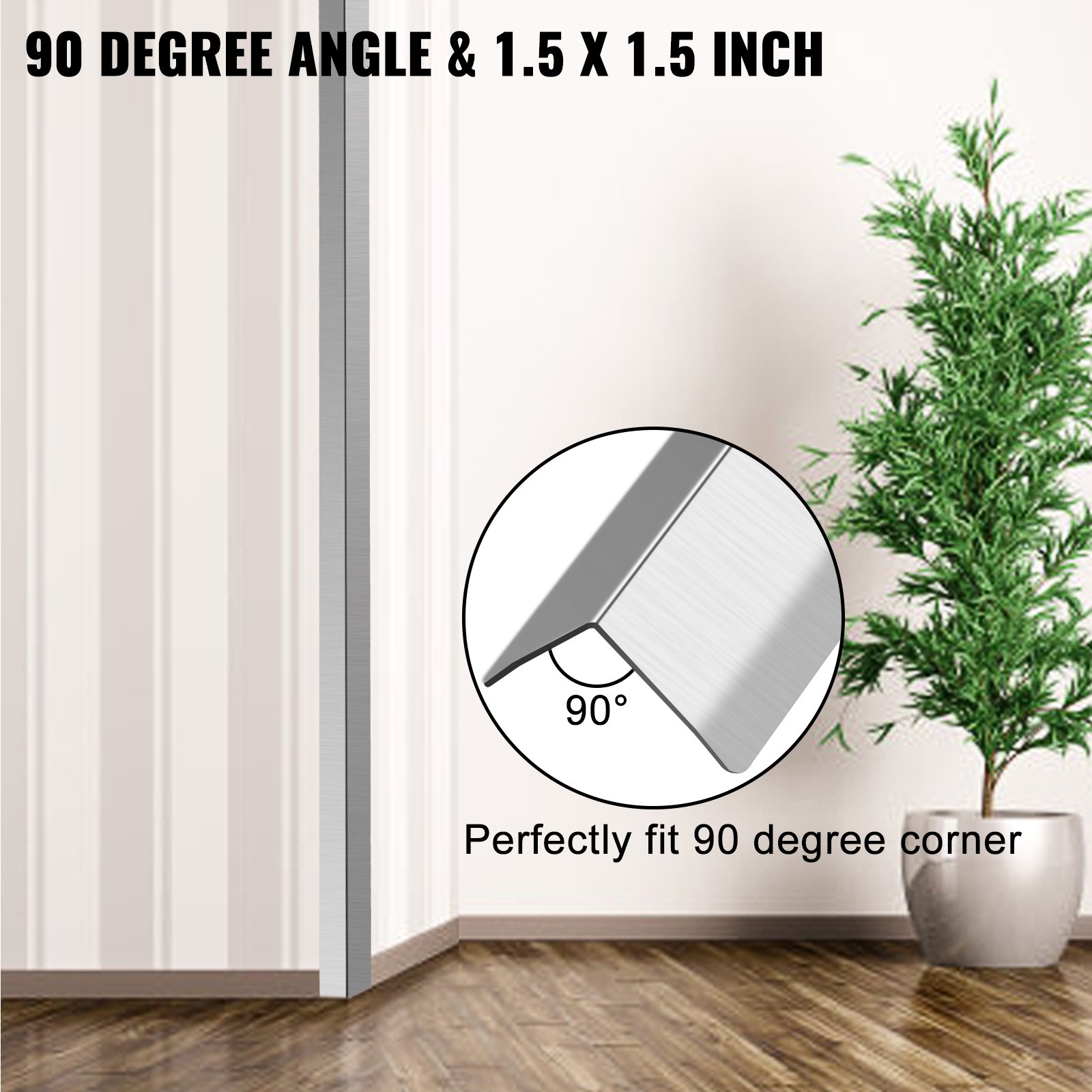 VEVOR Stainless Steel Corner Guards Wall Corner Protector 1.5 x 1.5 x 48" 5 Pcs