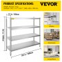 VEVOR Storage Shelf, 4-Tier Stainless Steel Shelving, Storage Shelving Unit, 70.9 x 17.7 x 59.1 Inch Heavy Duty Storage Rack Shelving, 1320 Lbs Total Capacity with Adjustable Height