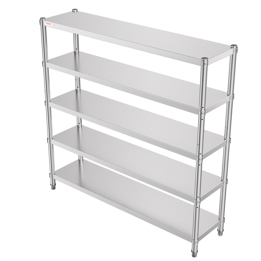 VEVOR Storage Shelf, 5-Tier Storage Shelving Unit, Stainless Steel Garage Shelf, 70.9 x 17.7 x 70.9 inch Heavy Duty Storage Shelving, 1650 Lbs Total Capacity with Adjustable Height