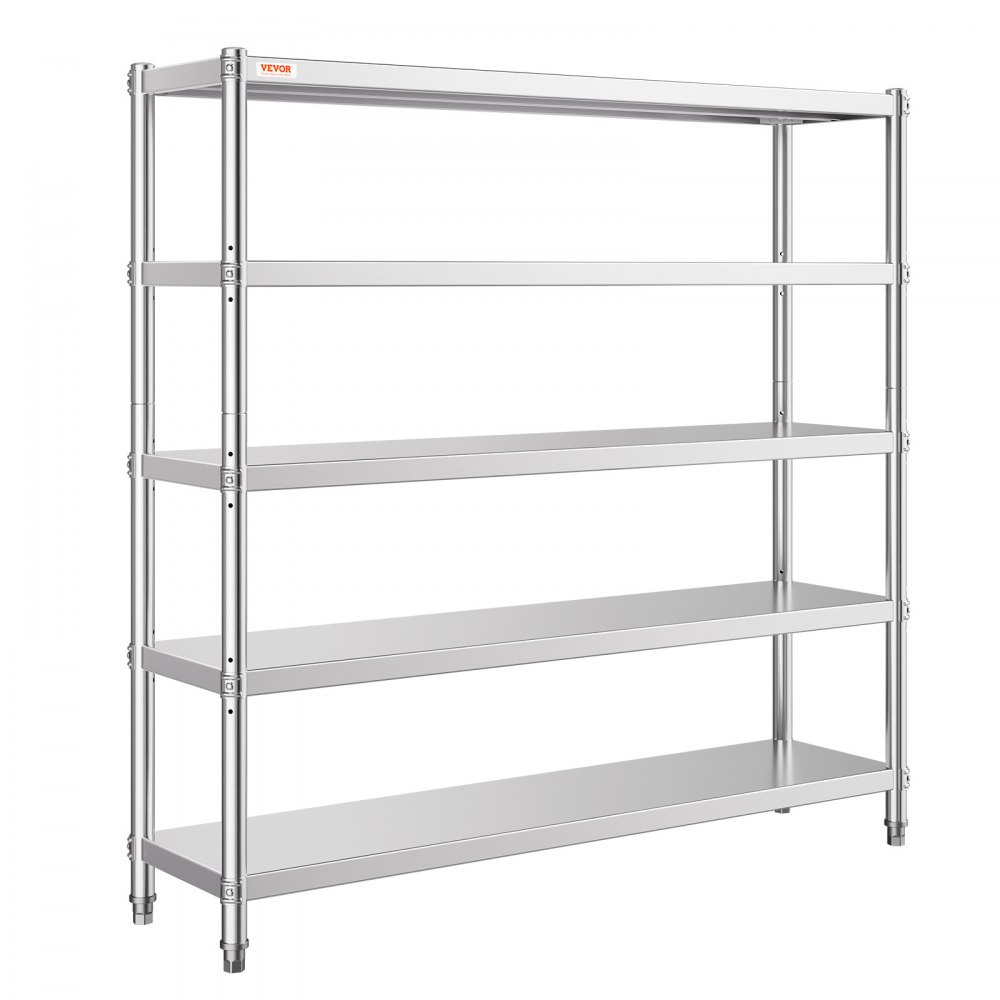 VEVOR Storage Shelf, 5-Tier Storage Shelving Unit, Stainless Steel Garage Shelf, 70.9 x 17.7 x 70.9 inch Heavy Duty Storage Shelving, 1650 Lbs Total Capacity with Adjustable Height