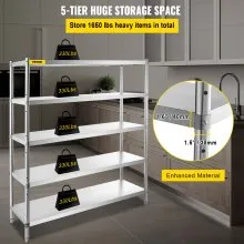 VEVOR Stainless Steel Shelving Adjustable Storage Shelf 5-Tier Storage Rack