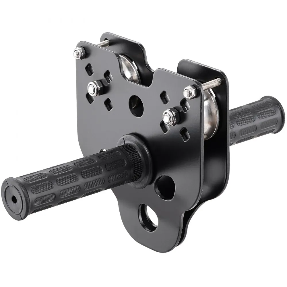 black metal pulley with ergonomic handles for VEVOR zipline kit. rivet-secured, durable design.