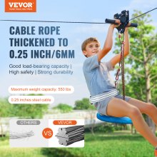 VEVOR Zipline Kit for Kids and Adult, 48.8M Zip Line Kits Up to 226.8kg, Backyard Outdoor Quick Setup Zipline, Playground Entertainment with Stainless Steel Zipline, Spring Brake, Safety Harness, Seat