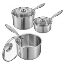 VEVOR Stainless Steel Saucepan Set, 1 QT & 2 QT & 3 QT Saucepans with Glass Lids, Multipurpose Nonstick Stainless Steel Sauce Pot with Ergonomic Handle, Friendly for Oven, Dishwasher, Induction Cooker