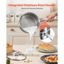 VEVOR 1.5 QT Saucepan with Steamer Stainless Steel Saucepan with Glass Lid