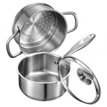 VEVOR 1.5 QT Saucepan with Steamer Stainless Steel Saucepan with Glass Lid