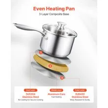 VEVOR 2.5 QT Saucepan with Steamer Stainless Steel Saucepan with Glass Lid