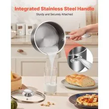 VEVOR 2.5 QT Saucepan with Steamer Stainless Steel Saucepan with Glass Lid