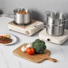 VEVOR 2.5 QT Saucepan with Steamer Stainless Steel Saucepan with Glass Lid