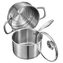 VEVOR 2.5 QT Saucepan with Steamer Stainless Steel Saucepan with Glass Lid