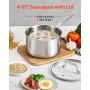VEVOR 4 QT Saucepan, Stainless Steel Saucepan with Glass Lid, Multipurpose Nonstick Stainless Steel Small Cooking Sauce Pot with Ergonomic Handle, Friendly for Oven, Dishwasher, Induction Cooker