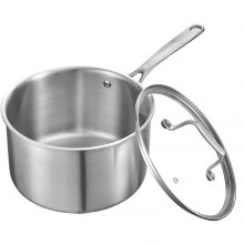 VEVOR 4 QT Saucepan, Stainless Steel Saucepan with Glass Lid, Multipurpose Nonstick Stainless Steel Small Cooking Sauce Pot with Ergonomic Handle, Friendly for Oven, Dishwasher, Induction Cooker
