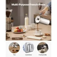 French Press Coffee Maker 51 oz Stainless Steel French Coffee Press Silver