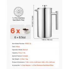 French Press Coffee Maker 51 oz Stainless Steel French Coffee Press Silver