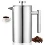 VEVOR French Press Coffee Maker, 1 Liter Stainless Steel Coffee Press Tea Maker with Filter, Large Double Wall Insulated French Presses Cold Brew for Camping Travel Home Kitchen, Silver
