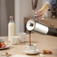French Press Coffee Maker 34 oz Stainless Steel French Coffee Press Silver