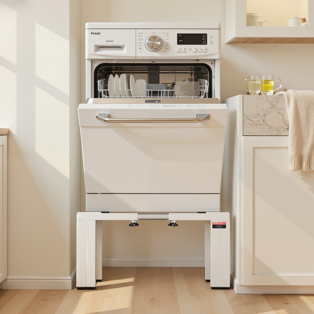 VEVOR Laundry Pedestal, 305 mm Height, Washer and Dryer Pedestals with 544 kg Weight Load Capacity, 475-785 mm Adjustable, Non-Slip Feet, Heavy-duty Steel Washing Machine Stand Universal Fit, White