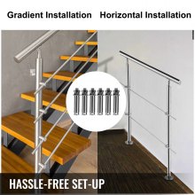 VEVOR Stainless Stair Handrail Hand Rails for Steps 2 Cross Bars, Indoor Outdoor
