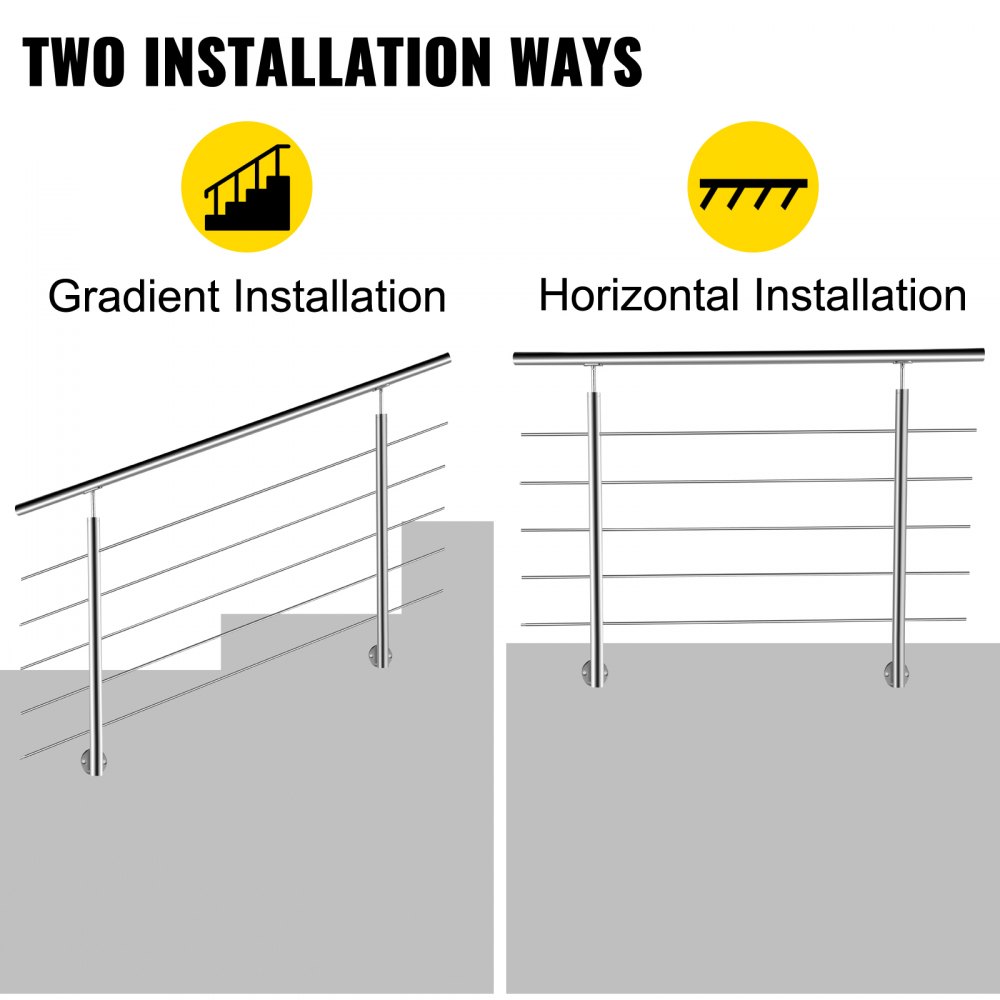 Vevor Adjustable Angle Stair Rail Stair Banister Handrail With 5 Crossbars 100cm