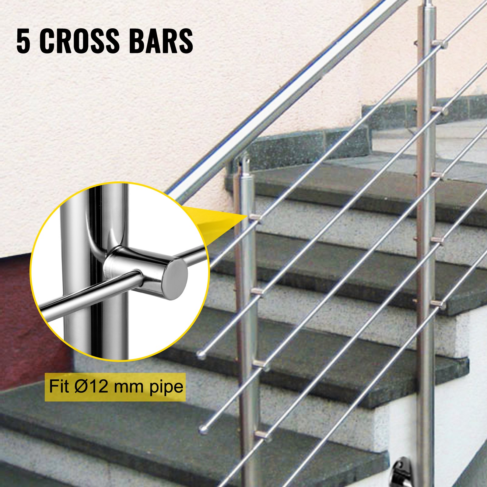 Vevor Adjustable Angle Stair Rail Stair Banister Handrail With 5 Crossbars 100cm