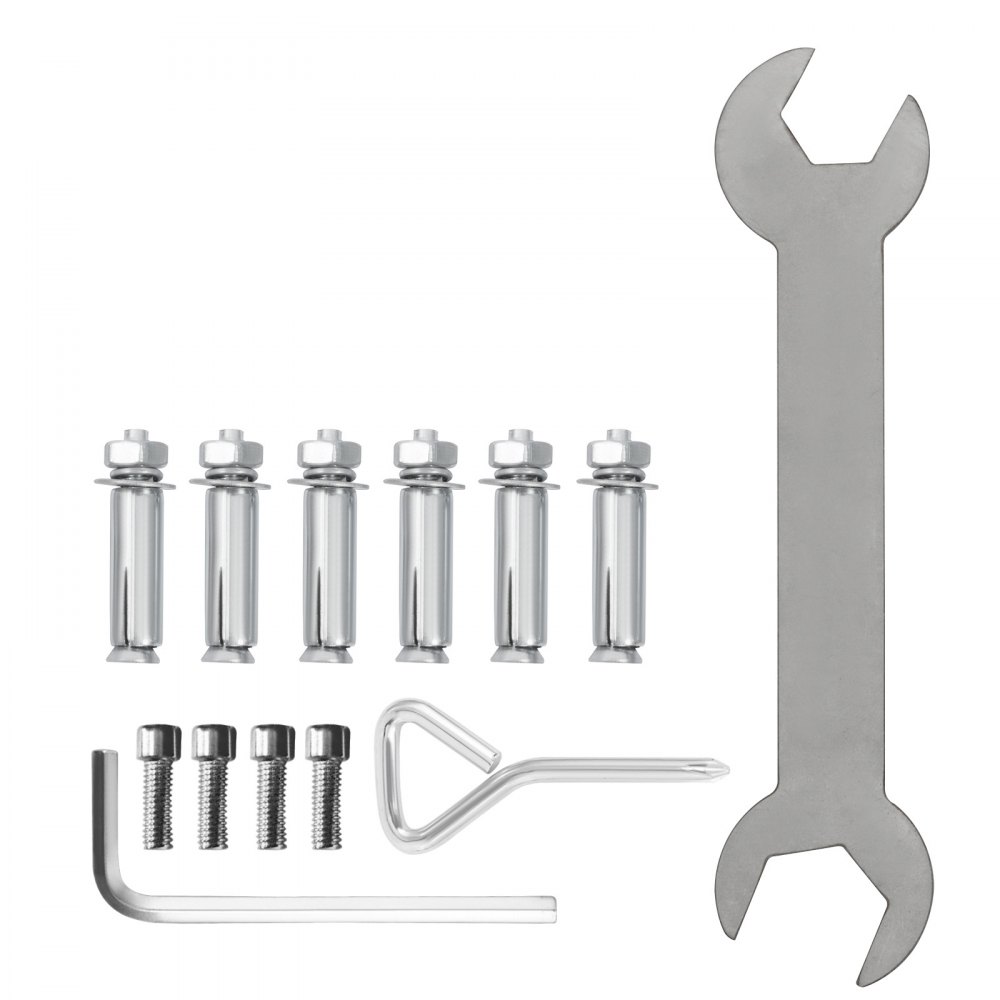 VEVOR stainless steel handrail installation kit with screws, bolts, and wrenches.