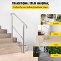 VEVOR Rampe de transition à 3 marches en acier inoxydable pour surface plane et rampe d'escalier réglable de 1 à 3 marches, rampe d'escalier intérieure et extérieure, capacité de 220 lb avec kit d'installation pour porche, bricolage