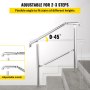 VEVOR Stainless Steel Transitional Handrail fit for Level Surface and 2 to 3 Adjustable Stair Indoor Outdoor Step Railings 441lb Capacity W/Installation Kit Porch DIY, Silver