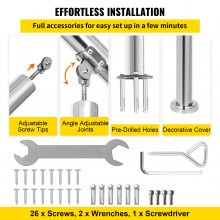 VEVOR Stainless Steel Transitional Handrail fit for Level Surface and 2 to 3 Adjustable Stair Indoor Outdoor Step Railings 441lb Capacity W/Installation Kit Porch DIY, Silver
