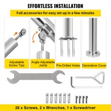 VEVOR Stainless Steel Transitional Handrail fit for Level Surface and 2 to 3 Adjustable Stair Indoor Outdoor Step Railings 441lb Capacity W/Installation Kit Porch DIY, Silver