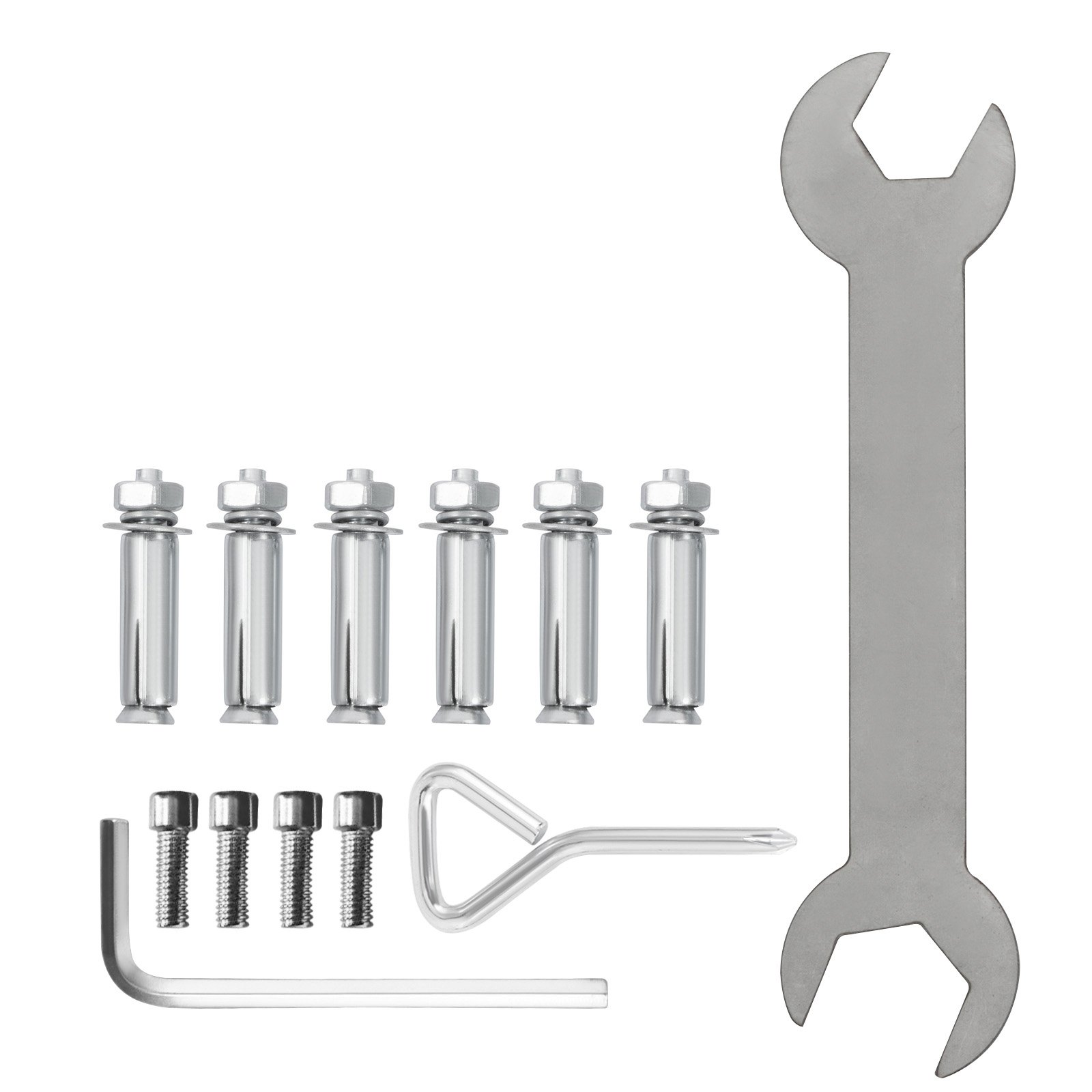VEVOR stainless steel handrail installation kit with screws, bolts, and wrenches.