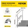 VEVOR 5 Step Railing Stainless Steel Transitional Handrail fit for Level Surface and 1 to 5 Steps Adjustable Stair Railing Indoor Outdoor Step Railings 99.8 kg Capacity W/ Installation Kit Porch DIY