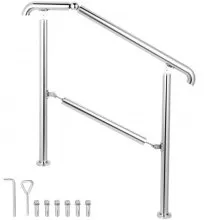 VEVOR 5 Step Railing Stainless Steel Transitional Handrail fit for Level Surface and 1 to 5 Steps Adjustable Stair Railing Indoor Outdoor Step Railings 99.8 kg Capacity W/ Installation Kit Porch DIY